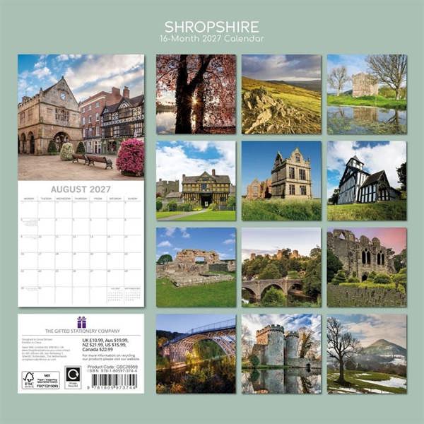 Shropshire Calendar 2027, Wall Calendars, Month To View, Travel, Gift