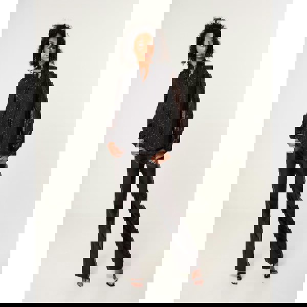 Blue Vanilla Jacquard Button And Tie Front Blouse