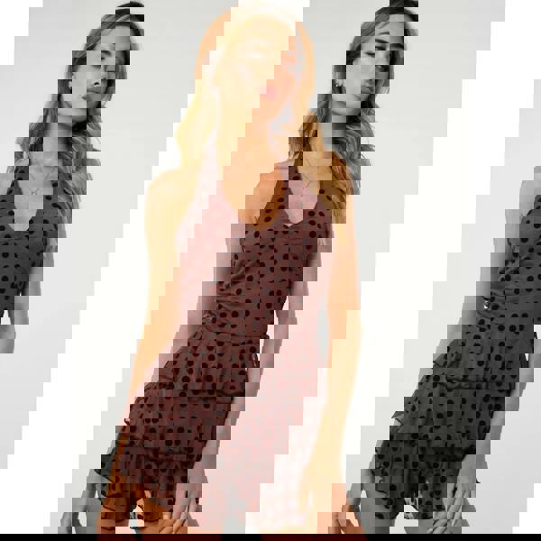 Pink Vanilla Polka Dot Flock Halter Neck Dress With Shorts