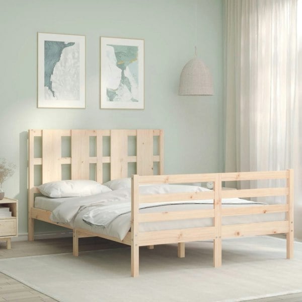 Berkfield Bed Frame with Headboard Double Solid Wood