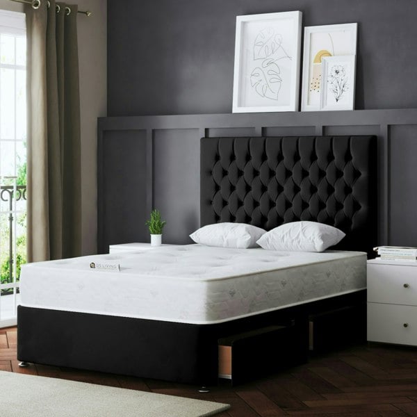 DS Living Seraphine Divan Bed with Upholstered Headboard - Four Drawers - Black - Double