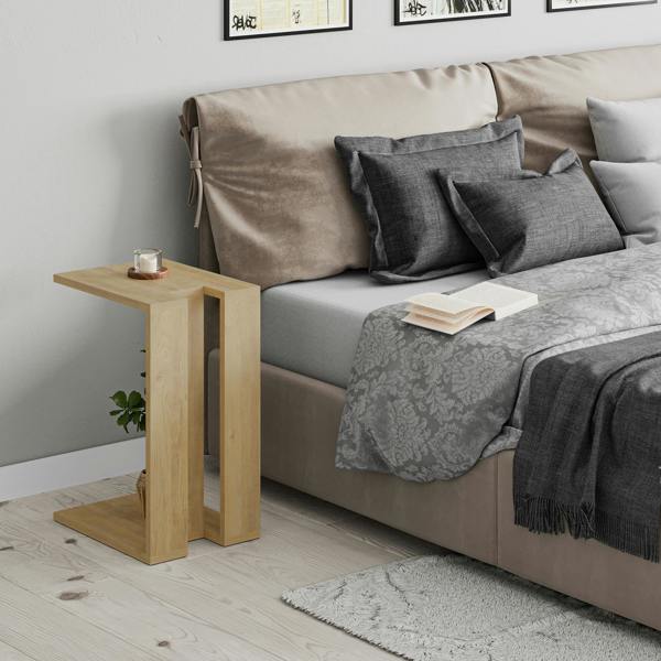 Decortie Muju Modern C Shape Table Oak Effect Gold Marble Effect Mocha Grey Multipurpose  H 57cm
