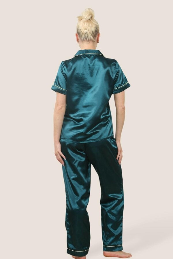 Luxe Satin Short Sleeve PJ Set – TEAL BLUE