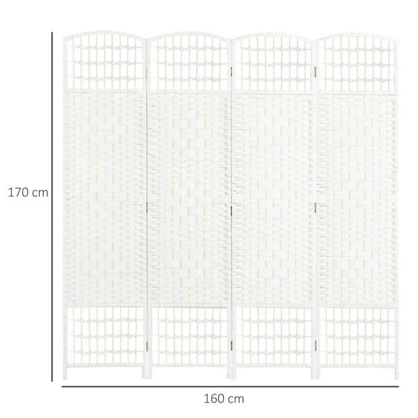 White 4-panel folding room divider privacy screen, size 160 x 170 cm