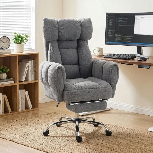 HOMCOM Criss Cross Office Chair with Flip-Up Armrests, Wide Seat - Modern - No - Grey