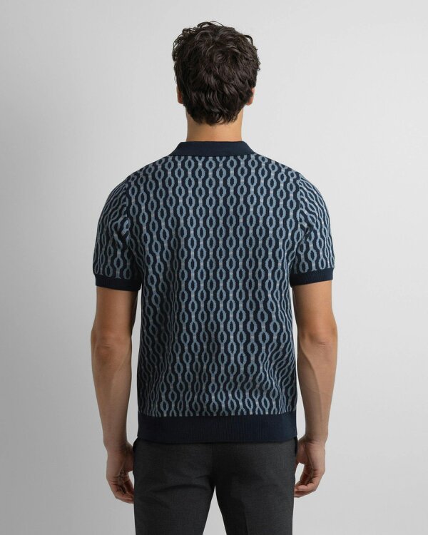 Steel & Jelly Kew - Geometric Diamond Jacquard Knitted Polo Shirt
