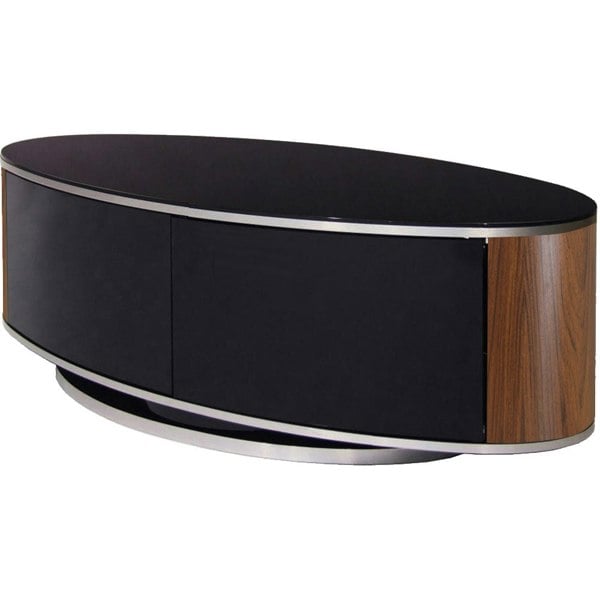 MDA Designs LUNA Beam Thru Remote Friendly up to 50" LCD/ OLED/ LED Gloss Black with Walnut Sides Luxury Oval TV Cabinet