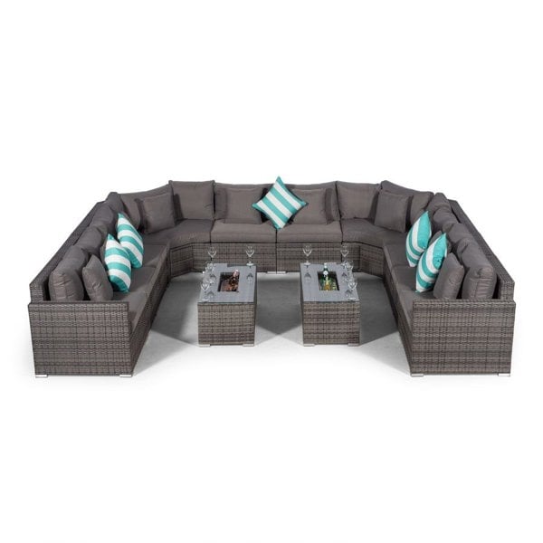 Giardino Santorini U Shape Modular 10 Seat Rattan Sofa Set With 2 Large Drinks Cooler Coffee Tables