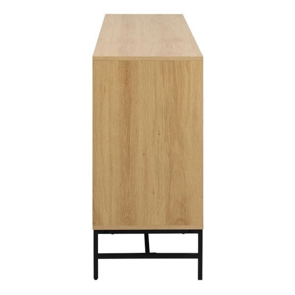 Wyld Haus Bjork Natural Oak Wood and Black Panelled Wide Chest of 6 Drawers