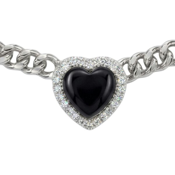 BLOOMTINE Loves Frequency™ Silver Heart Necklace with Black Onyx