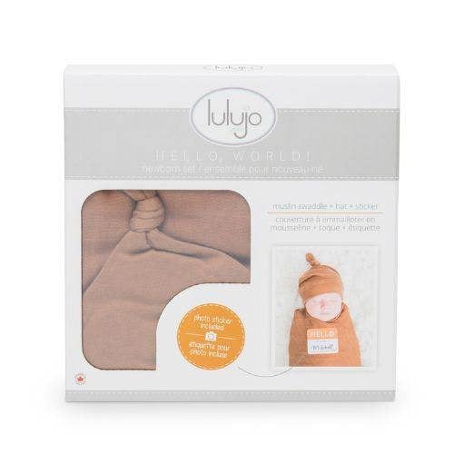Lulujo - Hello World Bamboo Hat and Swaddle Gift Set - Tan
