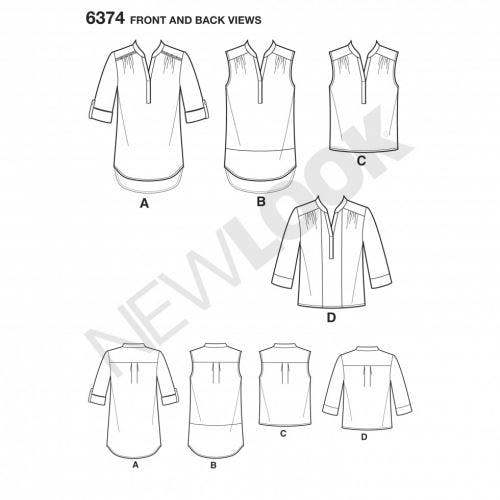 New Look Sewing Pattern 6374, Tops for Women, A (10-12-14-16-18-20-22) - Intermediate