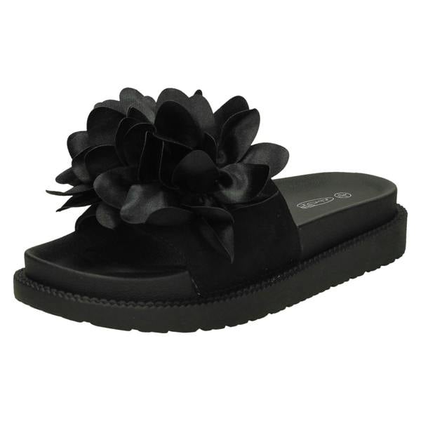 Spot On Ladies Spot On Flower Ruffle Vamp Sliders F10899