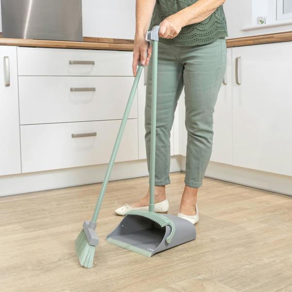 JVL Long Handle Lobby Dust Pan And Brush Set - Grey