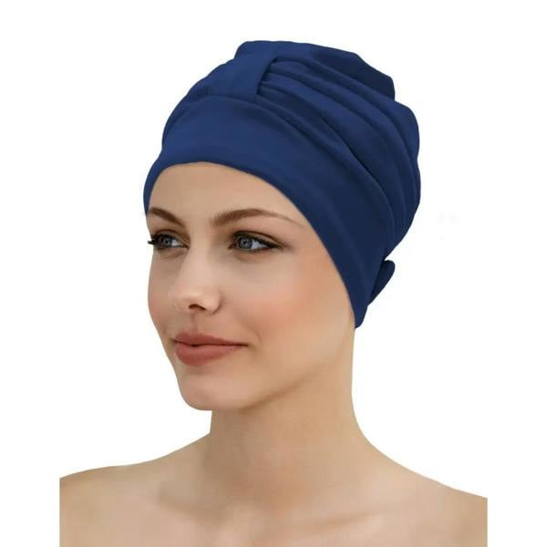 Navy blue Fashy draped fabric swim cap with pleated front