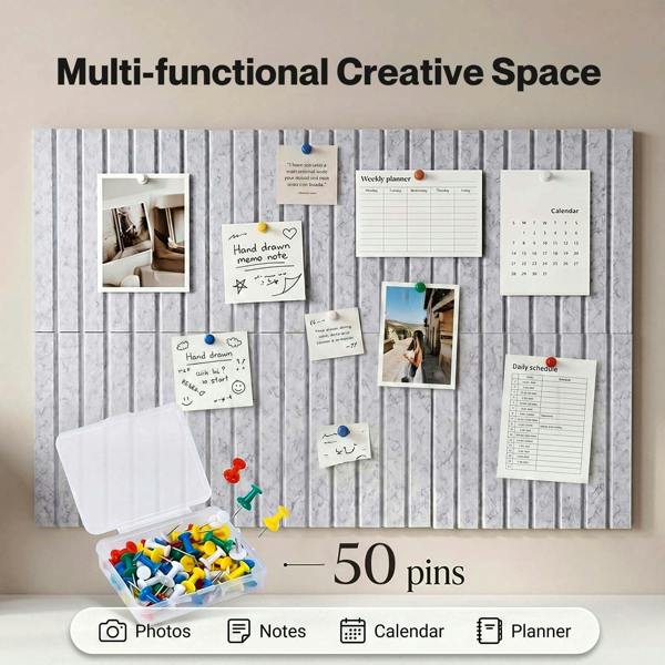 Levede Felt Notice Board 12PCS Wall Tiles Pin Board Self Adhesive Grey 30x30cm