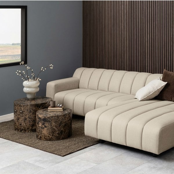 Furniture To Go Dice Round Coffee Table Set of 2 in Brown Marble and Delhi Rough Paper