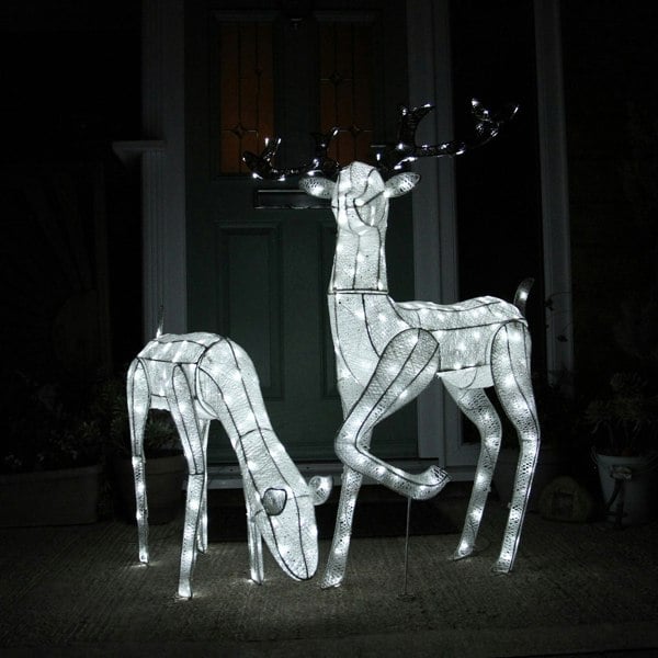 Monstershop Large Light Up Christmas Stag & Doe Reindeer Decoration Set - White