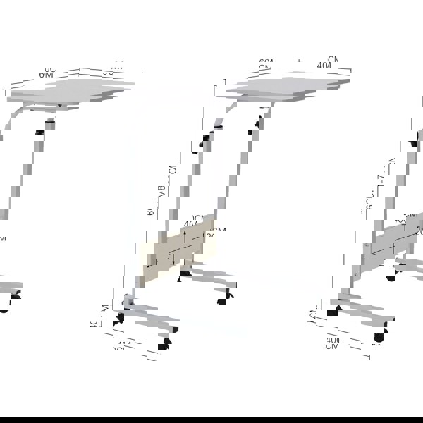 Living and Home Height Adjustable Mobile Table Overbed Desk with Wheels