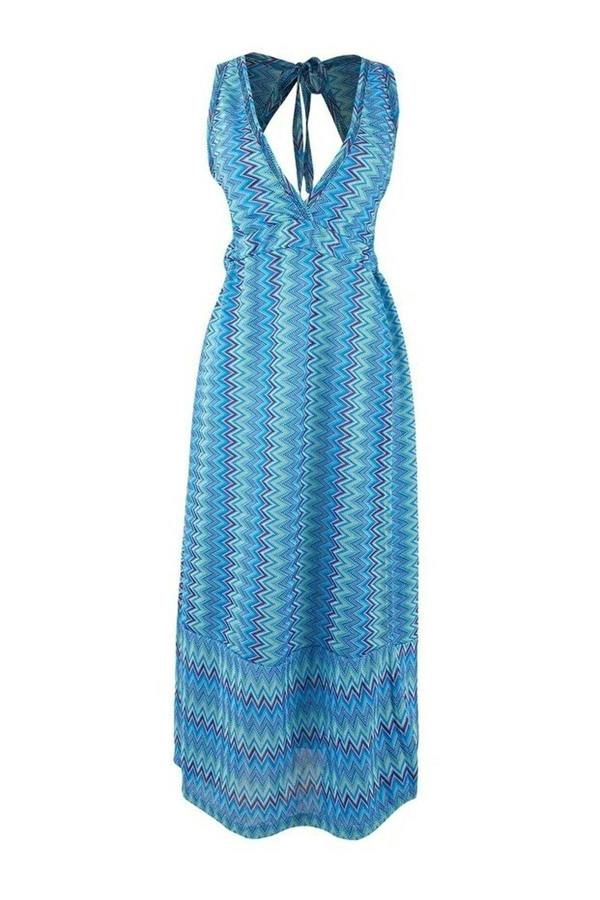 WOVCOR Geometric Patterned Knitted Maxi Backless Beach Dress