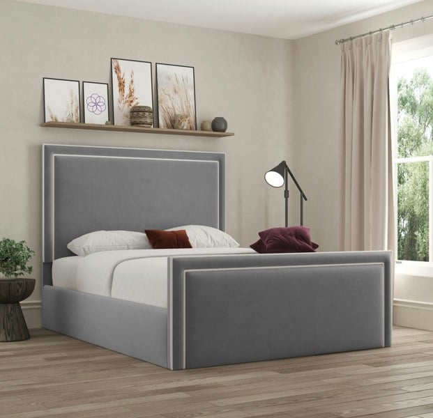 DS Living Verona Piping Ottoman Bed - Plush Grey