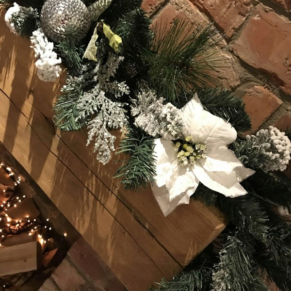 Samuel Alexander 1.8M (6ft) White Poinsettia Christmas Garland Silver Balls Glitter Snow Flocked
