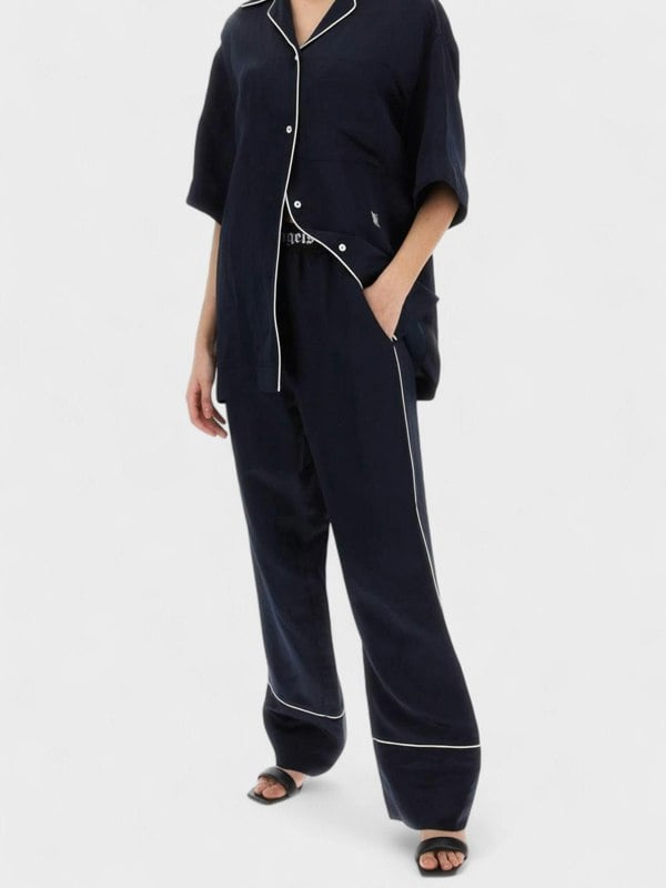 Palm Angels Monogram Satin Bowling Shirt Blue - Supplied FashionPalm Angels