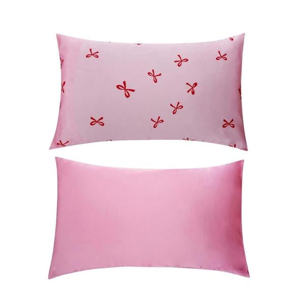 Soft Satin Pillowcase Set, Red Bows
