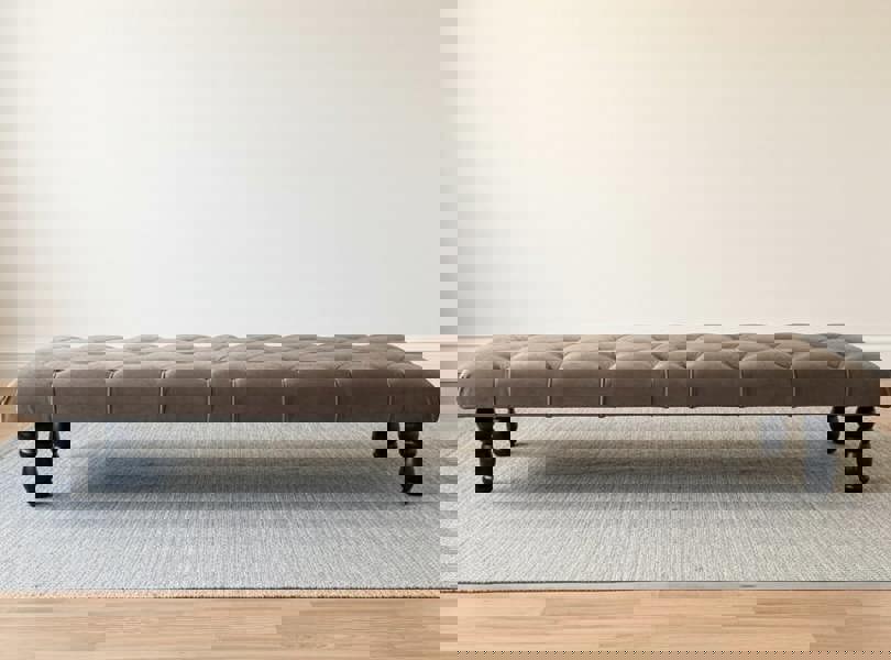 ISTOOLS Rectangular Sand Coloured Chesterfield Footstool – Luxury Velvet Ottoman UK