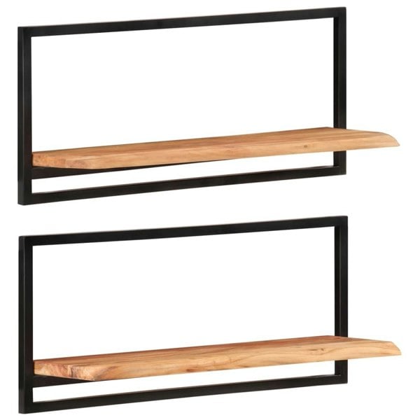 Berkfield Wall Shelves 2 pcs 80x25x35 cm Solid Wood Acacia and Steel