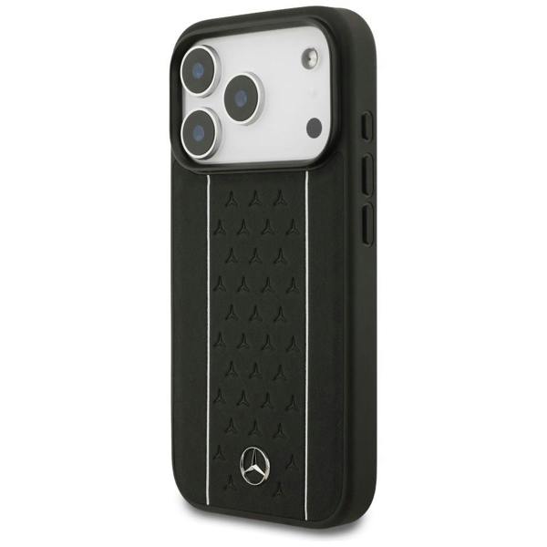Mercedes Leather Star Pattern Stripes Case with MagSafe for iPhone 17 Pro 6.3" Black - MEHMP17L25RPSLKH