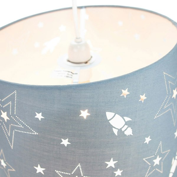 Fun Rockets and Stars Childrens/Kids Grey Cotton Bedroom Pendant or Lamp Shade Image 3