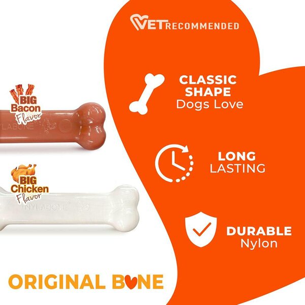 Nylabone Dura Chew Extreme Chew Bone Twin Pack Bacon & Chicken Flavour For Medium Dogs