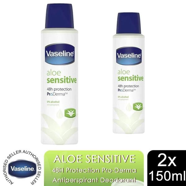 Vaseline ProDerma Aloe Sensitive Antiperspirant Deodorant Spray 150ml, 2 Pack