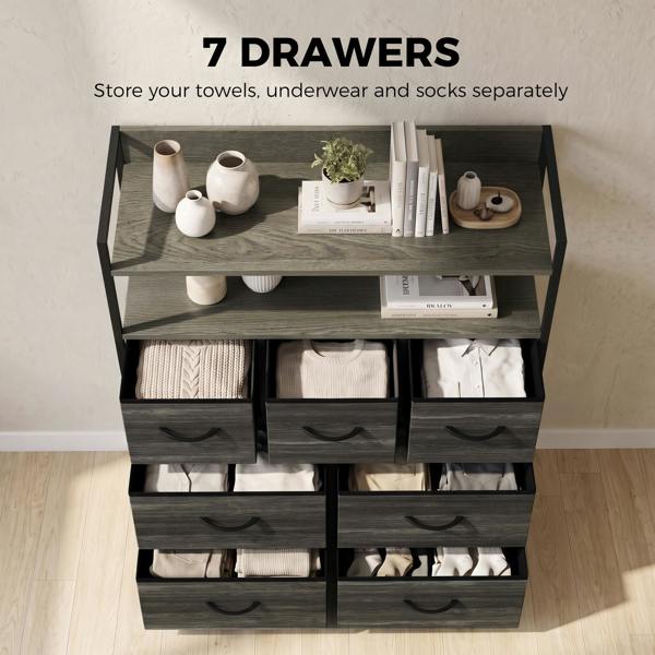HOMCOM Chest of Drawers, Bedroom Fabric Dresser, Grey Wood-Effect