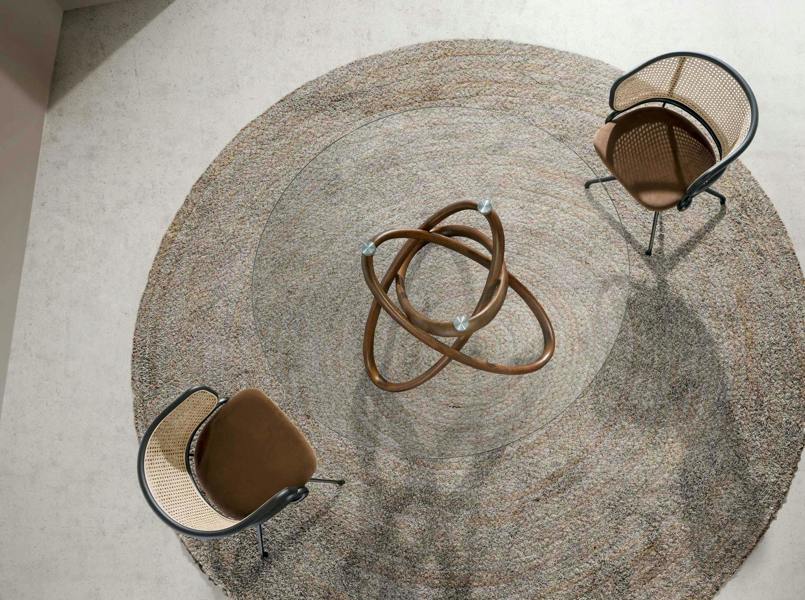 Angel Cerdá Round tempered glass and walnut dining table 1020