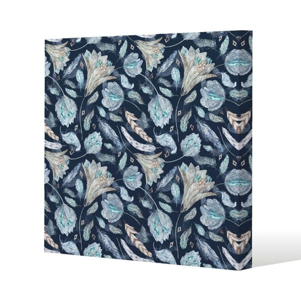 Benjamin Tate Design Boho Chic Indigo Pattern Slim Style Canvas Print  90x90cm , 15mm Slim Real wood.