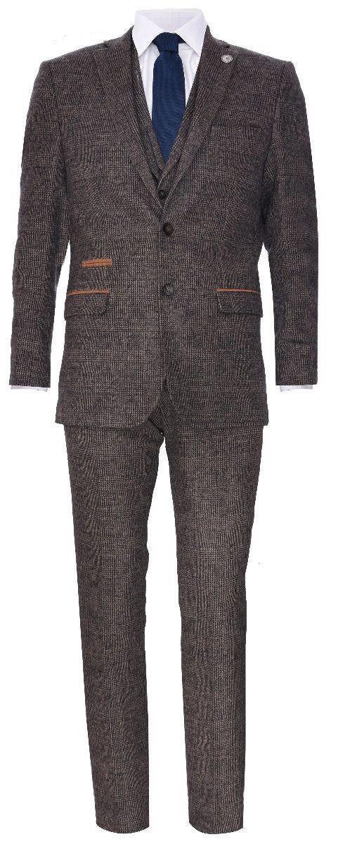 TruClothing Men's 3 Piece Brown Herringbone Tweed Suit