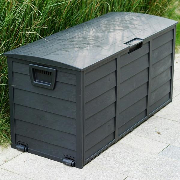 Gr8 Garden 300L Black Plastic Garden Storage Box with Lid for Cushions & Tools