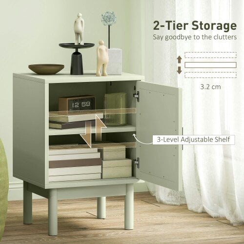 Wyld Haus Yotomo Sake Light Green Rattan Bedside Table With Natural Woven Detail