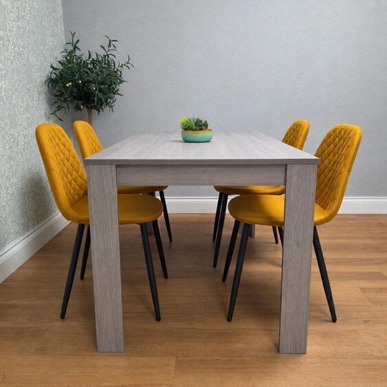Kosy Koala Modern Rectangle Dining Table Set With 4 Mustard Gem Chairs Dining Room Furniture