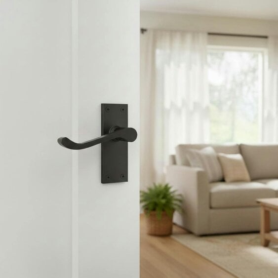 EDH Door Hardware Matt Black Victorian Scroll Door Handles on Backplate – 118mm x 42mm