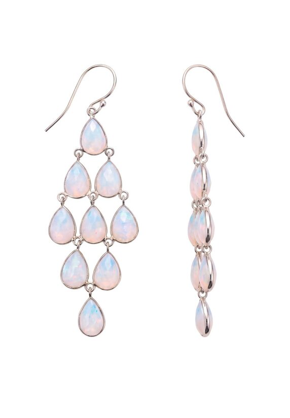 Latelita Erviola Gemstone Cascade Earrings Silver Opal