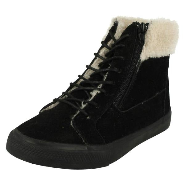 Spot On Girls Spot On Casual Suedette Ankle Boots with Faux Fur Lining
