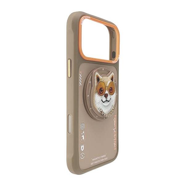 Nimmy Friends Nimmy Glasses Cool Dog Face Case with Detachable MagSafe Grip Stand for iPhone 17 Pro Max 6.9" Brown Orange