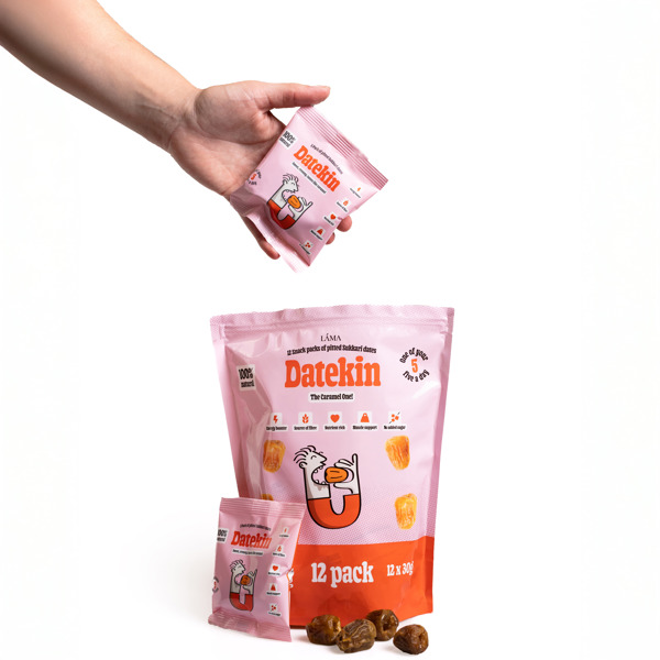 Datekin Sukkari Dates Family Bag (12 x 30g Packs) – Premium Soft Golden Dates | Healthy on-the-go Snacks | 100% Natural Superfood