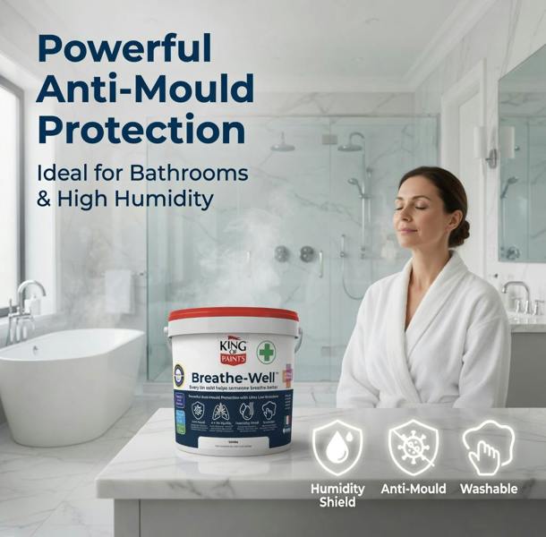 King Of Paints Anti Mould Paint for Condensation Prone Homes 5L White - Breathe-Well by King of Paints