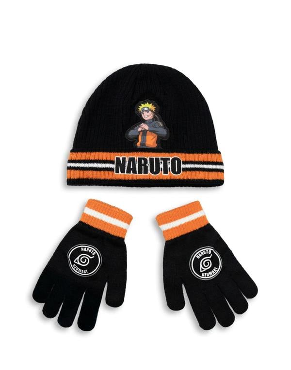 Naruto Boys Black Character Beanie and Gloves Set (One Size)