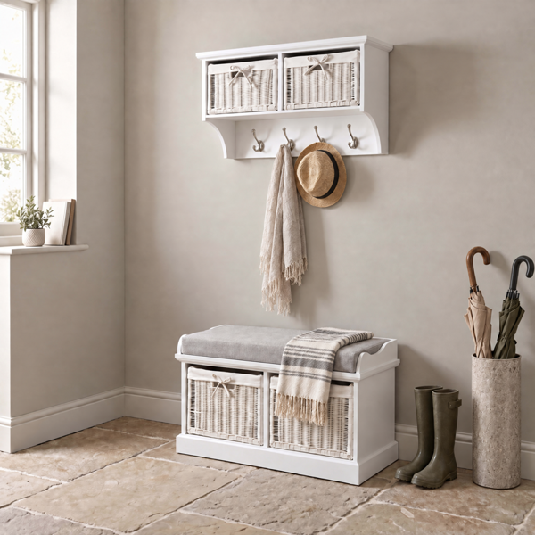 Statement Furniture Tetbury Small Hallway Set with Storage Baskets and Cushion Seat