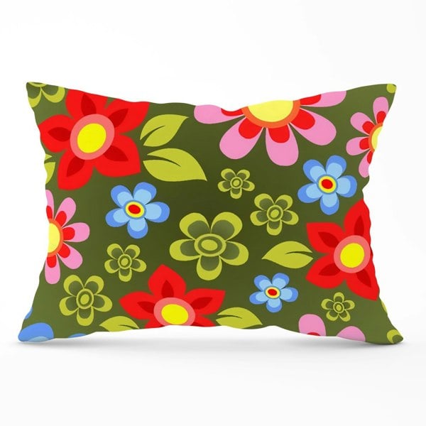 Warren Reed Red And Blue Flowers Cushions